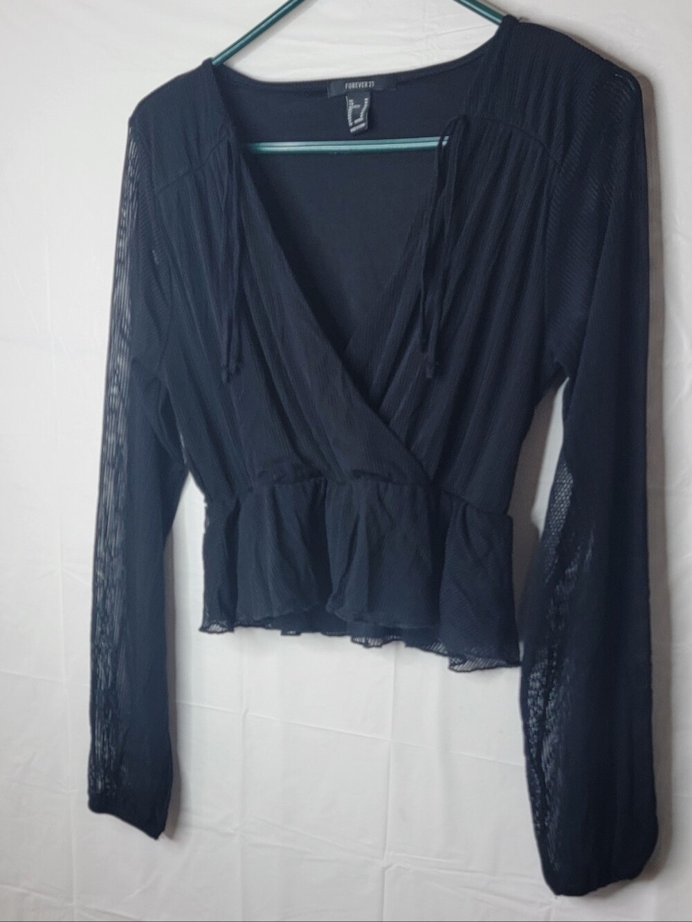 Forever 21 Black Sheer Wrap Peplum Blouse